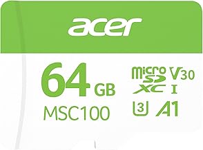 Acer MSC100 MicroSD Card 64GB UHS-I U3 V30 A1, Up to 100MB/s Read Speed, 4K Video Recording, Compatible with Smartphones Cameras Tablets Drones | 5-Year Limited Warranty