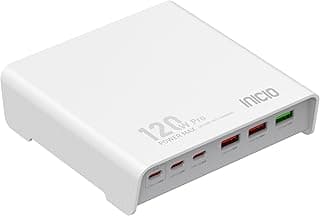 INICIO 120W USB-C 6 Port GaN Charger, 3 Type C 3 USB A 65W PD Fast Charging for MacBook iPad Pro Air iPhone 17 16 15 Galaxy S25 S24 Tab S11 S10 Pixel 10 9 Android iOS Phones Tablets etc