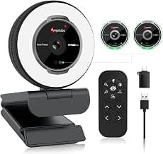 Angetube Streaming Webcam with Microphone 1080P 60FPS Web Cam with Remote | USB Webcam with Ring Light HD Web Camera with 5X Digital Zoom Built in Privacy Cover,for PC|Computer|Laptop|Mac|Desktop
