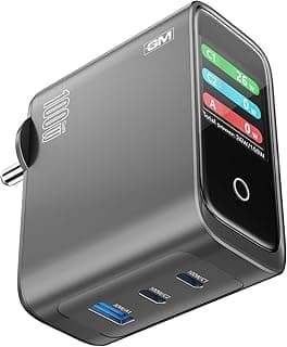 GM G+ DisplayPulse 100W GaN Fast Charger | TFT Display 14 Smiley Animation Styles | Type-C + USB-A Ports| Displays Dynamic Wattage | Best for Tablet, MacBook Air-M4, Laptop, iPhone, Samsung, DSLR