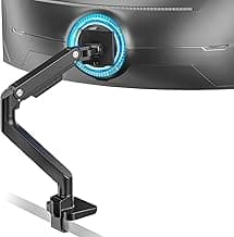ARES WINGUltrawide Monitor Arm For 17 To 49 Inch Heavy Duty Curved Monitor, Holds 44 Lbs, Adjustable Gas Spring Desk Mount With C Clamp, Grommet Base, 75/100 Vesa Mount, Black