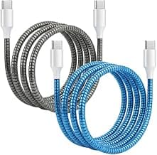 Spiral Cable Protector | Charger Wire Protector for Type-C, iPhone, Earphones & USB | Flexible Full Length Wire Saver Spring Guard Charging Cable & Data Cable Protector Metallic Black,Blue