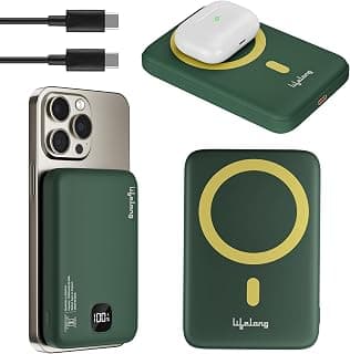 Lifelong Electronics MagSafe Wireless & Wired 10000mAH Power Bank | Fast Charging Powerbank for iPhone, Android & All Qi Devices | Digital Display & Strong Magnet Hold | Magnetic Ring & Cable Included
