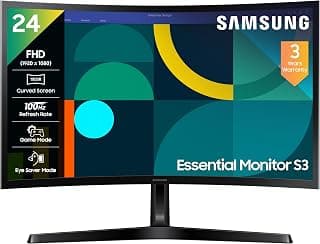 Samsung 24" Curved Monitor|1800R Curved Screen|100Hz|4ms|SRGB 95%|Ports-HDMI,D-Sub,Headphone|Game Mode|EyeSaver Mode|16.7M Color Support|Flicker Free|Off Timer Plus|LS24D368GAWXXL|Black