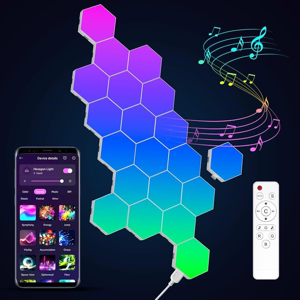 Nanoleaf 15-Panel Master Kit Shapes Hexagons Smarter Kit Modular RGB LED Wall Light Panels - Connect+ Modular Geometry (Rev 5)
