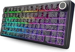 AULA F75 75% Side Engraved Tri Mode TKL 80 Keys Wireless Mechanical Gaming Keyboard With Knob | 4000mAh Battery, South-Facing RGB Backlit Pre-Lubed Hot Swappable | Black Contour - Star Vector Switches
