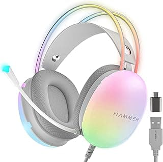 HAMMER Blaze Wired Over Ear Gaming Headphones with Mic, 50mm Drivers, Full RGB Lights, Gaming Headset with Adjustable Bands, Breathable earcushion, 1.5Mtr Wire with USB (Cyan)