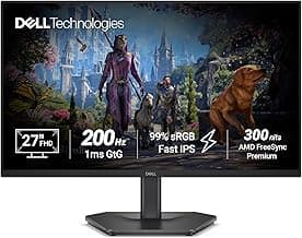 Dell SE2725HG 27" FHD IPS Gaming Monitor, 200Hz Refresh, 3side narrow bezels, 1ms GtG, AMD FreeSync Premium, HDR 10, 300nits, 1000:1 Contrast, 99% Srgb, Tilt, 2*HDMI 2.1 TDMS(supports HDMI VRR),DP 1.4