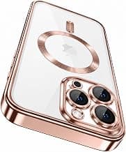 VONZEEElectroplating Transparent Clear Logo Back Cover TPU Compatible with iPhone 15 Pro Max Case, Compatible with Magsafe, Full Body & Individual Camera Protection for Each Lens (Desert)