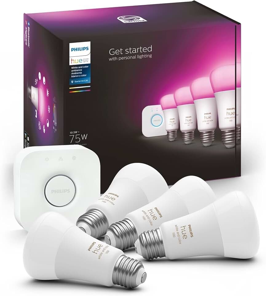 Philips 3-Bulb Starter Kit E27 Hue White & Color Ambiance Smart LED Starter Kit with Hue Bridge - Zigbee + Bluetooth Dual Mode (Rev 2)