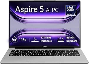 Acer Aspire 5, Intel Core Ultra 5 125H Processor,Office 2024 + M365 Basic, 16 GB RAM, 512 GB SSD, WUXGA IPS, 14.0"/35.56 cm, Win 11 Home, Pure Silver, 1.2 kg, A514-54H, Backlit KB, Premium Laptop