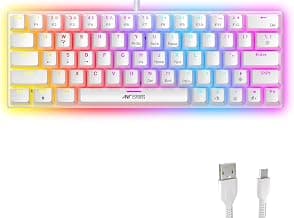 Ant Esports MK1200 Mini 60% Wired Mechanical Gaming Keyboard – Red Switch, Rainbow Backlit, 61 Keys, Anti-Ghosting, USB, Compact TKL – Compatible with Windows, macOS, PS5, Xbox, Laptop & PC (White)