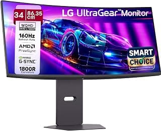 LG 34G600A Smartchoice 86.36cm(34 Inch) Ultragear Curved (1800R) WQHD (3440x1440) Gaming Monitor, 160Hz, 1ms, Speakers, Anti-Glare, AMD FreeSync Premium, DP, HDMI, Tilt/Height/Swivel Adjustment(Black)