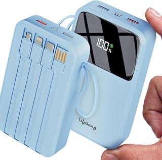 Lifelong Electronics 20000mAh 22.5W Fast Charging Power Bank | 4 Cables Attached – Type A + Type B + Type C + Lightning | for New & Old Devices | 4 Ports Available Too | Small Pocket Size Powerbank