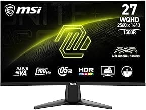 MSI MAG 27CQ6F 27 Inch 2K WQHD Curved Gaming Monitor - 1500R 2560 x 1440 Rapid VA Panel, 180 Hz / 0.5ms (GtG, Min.), Adaptive-Sync - DP 1.4a, HDMI 2.0b CEC