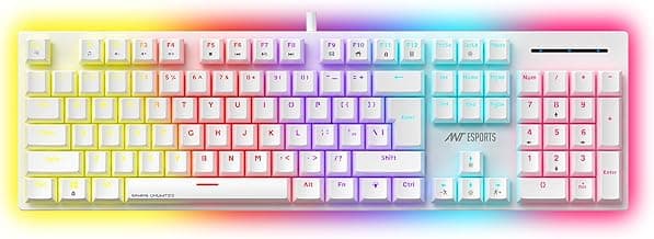 Ant Esports MK3400 Pro V3 Mechanical RGB Gaming Keyboard, 104 Keys-Red Switch, Multicolour Backlit, Anti-Ghosting, USB Wired, Media Keys, 12 LED Modes, for PC, Mac, Windows, Linux – White