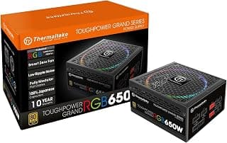 Thermaltake Toughpower Grand RGB 650W 80+ Gold Smart Zero 256-Color RGB Fan Fully Modular Power Supply 10 YR Warranty PS-TPG-0650FPCGUS-R