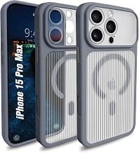 AIBEXProtective Corrugated-Pattern Case Compatible for Apple iPhone 15 Pro Max MagSafe Compatible | Slim Shockproof Back Cover with Camera Lens Protection, Strong Magnetic Support - Grey