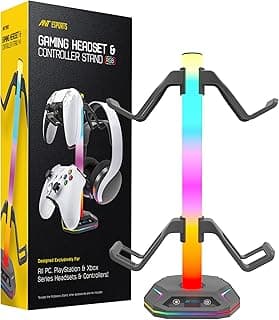 Ant Esports RGB Headset Stand, Gaming Controller Stand with 2 USB Charging Ports,10 Light Modes Headset Holder PC / PS5 / Xbox Gaming Accessories, Suitable for All Headset Black