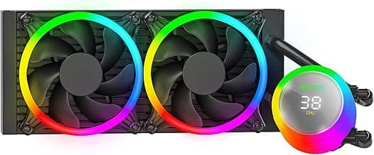 Ant Esports ICE Chroma 240 ARGB 240mm ARGB Liquid Cooler/AIO with CPU Temperature Display - Black | Support Intel & AMD CPU Socket AM5, AM4, AM3, LGA1700, 1200, 2066, 1151 | Evaporation-Proof Tubing
