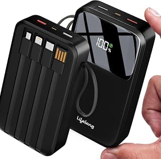 Lifelong Electronics 20000mAh 22.5W Fast Charging Power Bank | 4 Cables Attached – Type A + Type B + Type C + Lightning | for New & Old Devices | 4 Ports Available Too | Small Pocket Size Powerbank