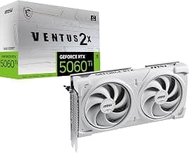 MSI GeForce RTX 5060 Ti 8G Ventus 2X OC White Plus Graphic Card – NVIDIA GeForce RTX 5060 Ti GPU, 8GB GDDR7 128-bit Memory, 28Gbps, PCI Express Gen5 x16 (uses x8) Interface