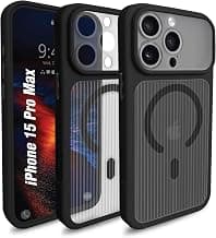 AIBEXProtective Corrugated-Pattern Case Compatible for Apple iPhone 15 Pro Max MagSafe Compatible | Slim Shockproof Back Cover with Camera Lens Protection, Strong Magnetic Support - Black