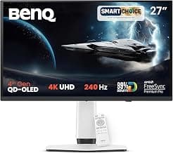 BenQMOBIUZ EX271UZ (Smartchoice) 27” 4K UHD 4th Gen QD-OLED 240Hz Gaming Monitor| 0.03ms GtG|HDMI 2.0, DP 1.4|USB-C(90W)|99% DCI-P3|AMD FreeSync Premium Pro|KVM|Height,Swivel, Tilt Adjustable(White)