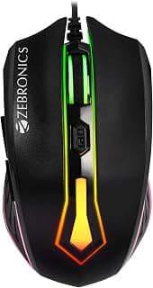 ZEBRONICS Sniper High Precision Wired Gaming Mouse with 6 Buttons, Multicolor LED Lights, DPI Switch with 800/1200/1600/2400 DPI s, Plug & Play, 1 Million Clicks, 87 Grams Light Mouse