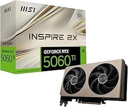 MSI GeForce RTX 5060 Ti 8G Inspire 2X OC Graphic Card - NVIDIA GeForce RTX 5060 Ti GPU, 8GB GDDR7 128-bit Memory, 28 Gbps, PCI Express Gen 5 x16 Interface, Upto 2617 MHz, STORMFORCE Fan