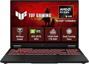 ASUSTUF A16,AMD Ryzen 9 8940HX, Gaming Laptop(RTX 5070-8GB/115W TGP/16GB/1TB /2.5K QHD+/16"/165Hz/90WHrs/Windows 11/M365 Basic (1Year)*/Office Home 2024/Jaeger Gray/2.2 Kg) FA608PP-QT014WS