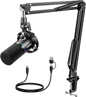 MAONOXLR/USB Dynamic Microphone for Gaming PC, RGB Podcast Mic for YouTube with Software, Mute, Gain Knob, Volume Control, Boom Arm for YouTube Gaming, Singing, Recording, Streaming, PD200XS Black
