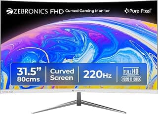Zebronics 31.5 Inch FHD Curved Gaming Monitor with 220Hz, 300 nits, 1ms MPRT, HDR10, 1080p, Adaptive Sync, HDMI & DP Port, USB, Built-in Speakers, Wall Mountable, Bezel-Less Design (AC32FHD)