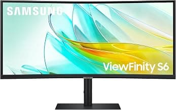 Samsung34" (86.4cm) ViewFinity S6 Curved Monitor|Ultrawide WQHD 3440 X 1440|100hz|Type-C 90W|SRGB 115%|LAN Port|KVM Switch|350nits|Speakers|PIP|PBP|HDR10|HAS Swivel|LS34C650UAWXXL|Black