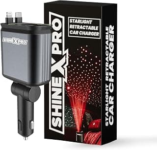 ShineXPro Starlight Retractable Car Charger - Extra-Long Type-C Retractable Cables, 4-in-1 Car Mobile Charger with Starry Sky, 120W Car Fast Charger with Dual USB Port for Android & iOS Devices