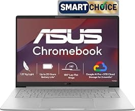 ASUS Chromebook CM1405 (2026), Smartchoice, MediaTek Kompanio 540 Processor, 4GB RAM, 64GB SSD, FHD, 14"(35.5 cm), 60Hz, Chrome OS, Pure Grey, 1.37 Kg, CM1405CM4A-S60034, Thin & Light Laptop