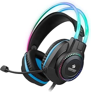 Zebronics Jet PRO Premium Wired Gaming On Ear Headphone with LED for Headband + earcups, 40mm Neodymium Drivers, 2 Meter Braided Cable, with mic, Suspension Design, 3.5mm + USB Connector (Black, Blue)