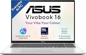 ASUSVivobook 16 (2026),Intel Core Ultra 5 225H,Intel iGPU,16GB RAM (Upgradeable),512GB SSD,FHD+,16"(40 cm),Windows 11 Home,M365 Basic(1 Year),Office 2024,Cool Silver,1.88 kg,X1607CA-MB350WS,AI Laptop