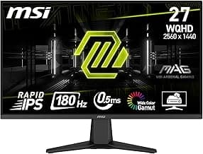 MSI MAG 275QF 27 Inch 2k WQHD Gaming Monitor - 2560 x 1440 Rapid IPS Panel, 180 Hz / 0.5ms (GtG, Min.), 101% sRGB Colour Gamut, Frameless Design, HDR Ready - DisplayPort 1.4, HDMI 2.0b(WQHD@144Hz)