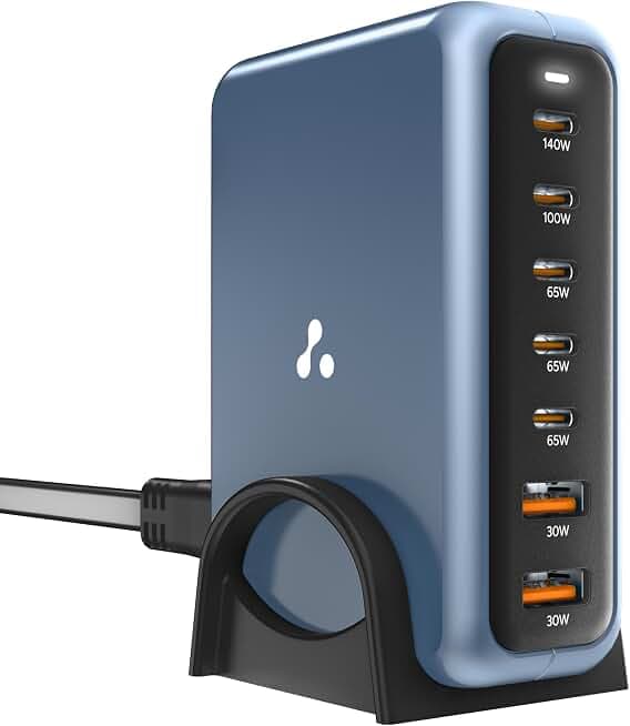 UGREEN 140W 3-Port Wall Nexode 200W 6-Port GaN Desktop Fast Charger with Heavy Duty AC Cable - Thermal Guard Auto Cooling (Rev 4)