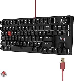 daWg Highkey 373, Anti-Ghosting Wired Mechanical 80% Keyboard, White Backlit LED, Fiery Red Switches, 85 Double-Shot PBT Keycaps, 1000Hz Polling Rate, Volume Knob, 1.8m Braided Cable