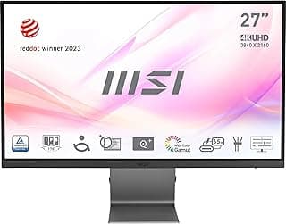 MSI Modern MD271UL, 27 Inch (68.58 cm), IPS Panel, 4K UHD 3840 x 2160, Silver, Eye-Friendly Screen, 99% DCI-P3/139% SRGB, 2X HDMI 2.0b, DP 1.2a, USB Type-C 65W PD Monitor