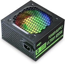 Frontech Ultima 650W Power Supply with 120mm RGB Fan, ATX 12V, DC-DC PFC, 4 SATA, 2 Molex, PCI-E (6+2), Sleeved Cables, OCP/OVP/SCP Protections & 3-Year Warranty (PS-0015P)