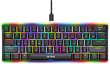 Ant Esports MK1300 V2 60% Wired Mechanical Gaming Keyboard, 61 Keys Compact Mini Software Controlled, RGB Backlit,Hot-Swappable Red Switches, Detachable USB-C, Anti-Ghosting, PC/Mac Compatible – Black