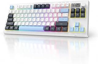 KARNAGE by EVM Visage RGB Backlit Wireless Gaming Keyboard [84 Keys] Triple Mode BT 5.0, 2.4GHz & USB-C | Semi- Mechanical | Volume Knob & Display | 2000mAh | Win & Mac | 2 Year Warranty | White Blue