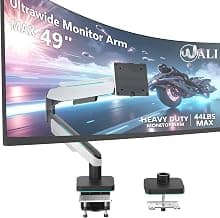 WALIHeavy Duty Monitor Arm, Monitor Stand for Screen up to 49 inch, 44 lbs, Aluminum Ultrawide Computer Mount for Samsung Odyssey G9, Adjustable, Mounting Holes 75 and 100 (GAM001XL), White