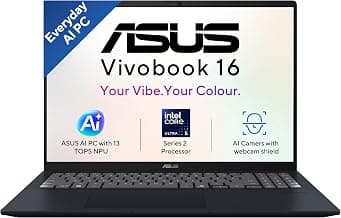 ASUSVivobook 16 (2026),Intel Core Ultra 5 225H,Intel iGPU,16GB RAM (Upgradeable),512GB SSD,FHD+,16"(40 cm),Windows 11 Home,M365 Basic(1 Year),Office 2024,Quiet Blue,1.88 kg,X1607CA-MB349WS,AI Laptop