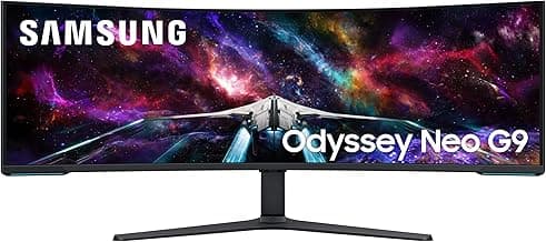 SamsungOdyssey Neo G9 57-inch(145 cm) Dual UHD 7680 x 2160 1000R Curved VA Gaming Monitor, 240Hz, 1ms, FreeSync Premium Pro, USB, DP 2.1, HDMI, HAS, Quantum Mini LED, HDR10+ (LS57CG950NWXXL, Black)