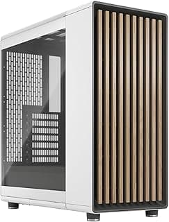 Fractal Design North Chalk White Mid Tower PC Case– Clear Tempered Glass, Oak Wood Front, High Airflow ATX Chassis, USB Type-C, 2x 140mm PWM Fans, Liquid Cooling Support Gaming Cabinet (FD-C-NOR1C-04)