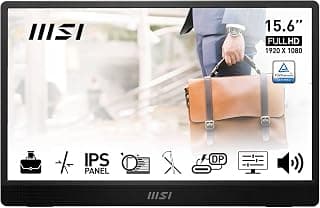MSI PRO MP161 E2 15.6 inch FHD Portable Monitor, 1080p IPS 60Hz, Anti-Flicker, Less Blue Light, Speaker, Enhanced Chassis, 360° Rotatable Kickstand, Mini-HDMI 2.0b, 2X USB-C